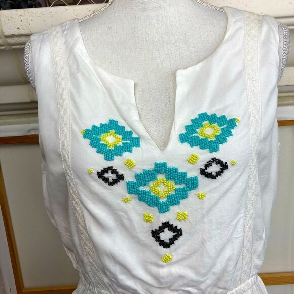 Kenji Anthropologie native SW beaded lined dress w/elastic drawstring waist - Picture 2 of 11